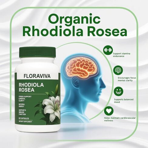 Floraviva Rhodiola Rosea Capsules 500mg - Natural Adaptogen Supplement for Stress Support, Mental Focus & Energy - Non-GMO in Saudi Arabia