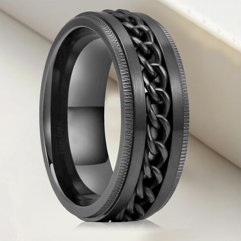Spinner Ring Fidget Anxiety Ring for Men & Women - Stylish Curb Chain Inlay with Solid 316L Stainless Steel for Quality and Durabilit in Saudi Arabia
