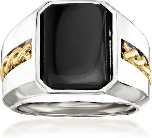 Ross-Simons Men's Black Onyx Ring in Sterling Silver and 14kt Yellow Gold in Saudi Arabia