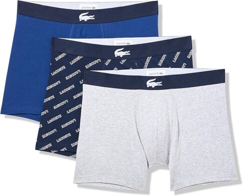 Lacoste Mens Cotton Stretch Lacoste Diagonal Print Boxer Briefs 3 pack in Kuwait