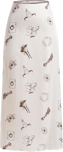 Women's Western Print Maxi Skirt Vintage High Waisted Cowgirl Party Rave Skirts Streetwear in Saudi Arabia