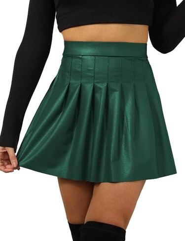 Sexy Skirts for Women Faux Leather A-Line High Waist Flared Skater Pleated Mini Skirt in Saudi Arabia