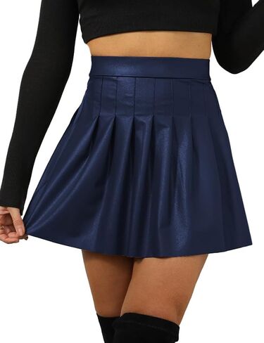 Sexy Skirts for Women Faux Leather A-Line High Waist Flared Skater Pleated Mini Skirt in Saudi Arabia