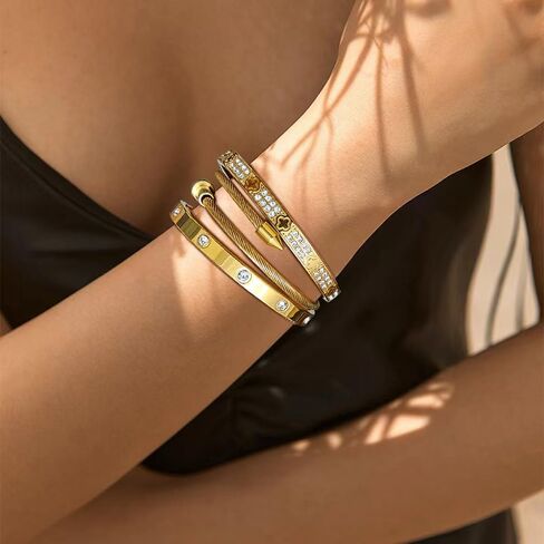 14/18K Gold Plated Bracelets Set for Women Clovers Bangle Love Bangle Cubic Zirconia Bracelet Stackable Bracelet Set in Saudi Arabia