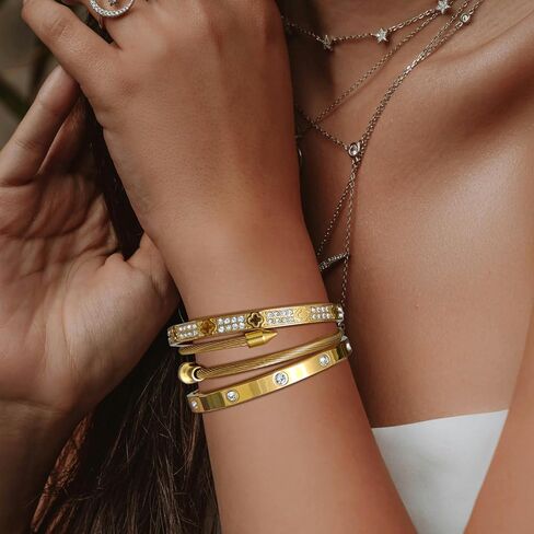 14/18K Gold Plated Bracelets Set for Women Clovers Bangle Love Bangle Cubic Zirconia Bracelet Stackable Bracelet Set in Saudi Arabia