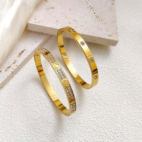 14/18K Gold Plated Bracelets Set for Women Clovers Bangle Love Bangle Cubic Zirconia Bracelet Stackable Bracelet Set in Saudi Arabia