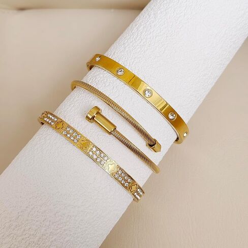 14/18K Gold Plated Bracelets Set for Women Clovers Bangle Love Bangle Cubic Zirconia Bracelet Stackable Bracelet Set in Saudi Arabia