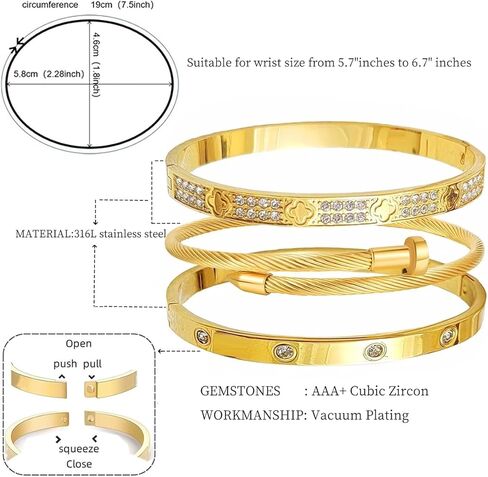 14/18K Gold Plated Bracelets Set for Women Clovers Bangle Love Bangle Cubic Zirconia Bracelet Stackable Bracelet Set in Saudi Arabia