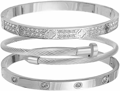14/18K Gold Plated Bracelets Set for Women Clovers Bangle Love Bangle Cubic Zirconia Bracelet Stackable Bracelet Set in Saudi Arabia