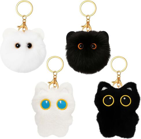 4Pcs Black Cat Bag Charms Cute Plush Keychain Backpack Charms Plush Car Purse Accessories for Women Cat Lover Gifts in Saudi Arabia