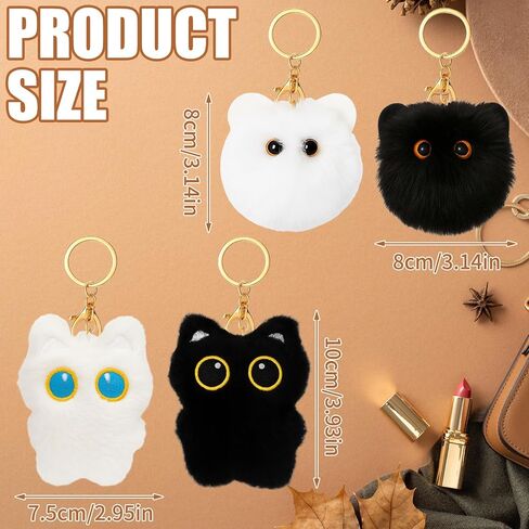4Pcs Black Cat Bag Charms Cute Plush Keychain Backpack Charms Plush Car Purse Accessories for Women Cat Lover Gifts in Saudi Arabia