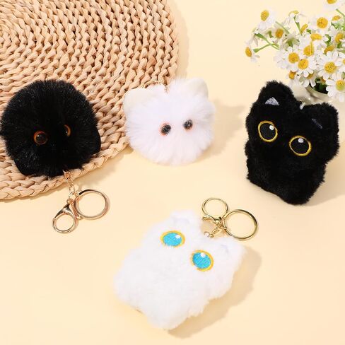 4Pcs Black Cat Bag Charms Cute Plush Keychain Backpack Charms Plush Car Purse Accessories for Women Cat Lover Gifts in Saudi Arabia