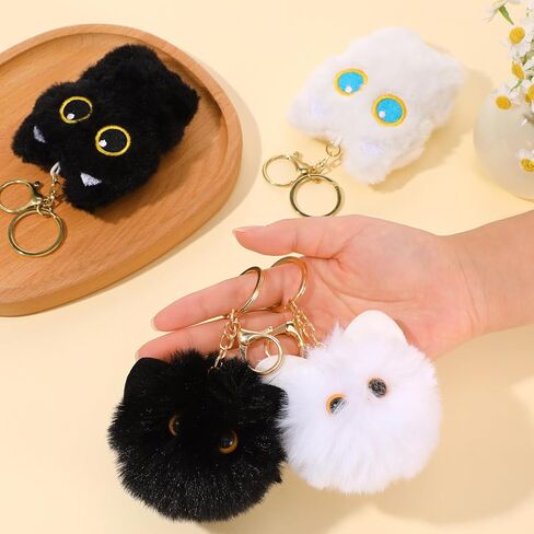 4Pcs Black Cat Bag Charms Cute Plush Keychain Backpack Charms Plush Car Purse Accessories for Women Cat Lover Gifts in Saudi Arabia