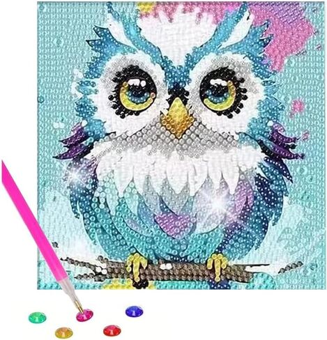 6 * 6 Inch 5D Cartoon Cute Owl Diamond Art Kits DIY Diamond Arts Kits for Adults Beginner Drill Gem Art in Saudi Arabia