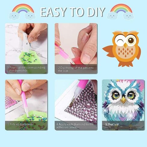 6 * 6 Inch 5D Cartoon Cute Owl Diamond Art Kits DIY Diamond Arts Kits for Adults Beginner Drill Gem Art in Saudi Arabia