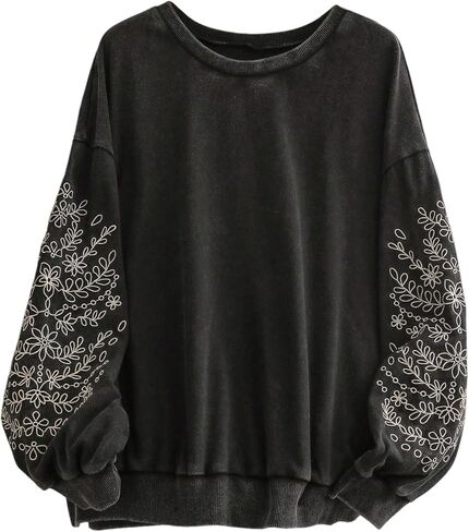 SOLY HUX Women's Plus Size Acid Wash Sweatshirt Graphic Embroidered Vintage Long Sleeve Pullover Tops Casual Streetwear in Saudi Arabia