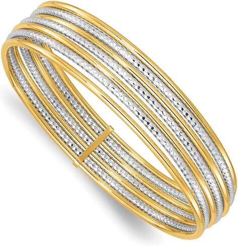 14K Two-tone Diamond-cut 7 Layer Slip on Bangle Bracelet for Women, AFJ-QG-LF1709-MP in Saudi Arabia