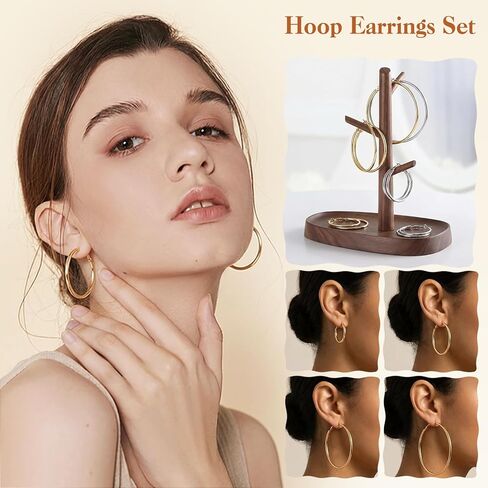 8 Pairs Gold Silver Hoop Earrings for Women, Hypoallergenic Stainless Steel Two Tone hoop earrings set, Lightweight Earrings Hoops for Women 4 Sizes (30/40/50/60mm) in Saudi Arabia