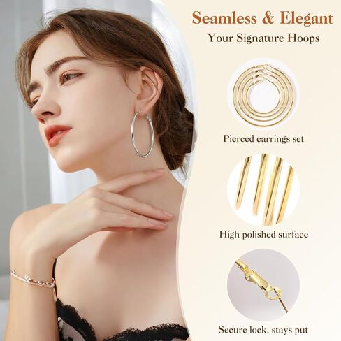 8 Pairs Gold Silver Hoop Earrings for Women, Hypoallergenic Stainless Steel Two Tone hoop earrings set, Lightweight Earrings Hoops for Women 4 Sizes (30/40/50/60mm) in Saudi Arabia