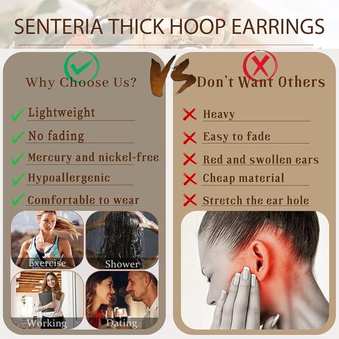 Senteria 6MM واسعة الاسترليني الفضة آخر هوب الأقراط هيبوالرجينيك سباركلي مكعب زركونيا 14K الذهب مطلي سميكة هوب أقراط خفيفة الوزن كبيرة هوب أقراط للنساء هدية 30/40/50MM in Kuwait