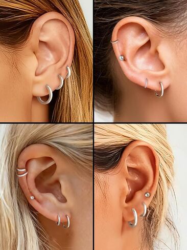 SILVERCUTE 925 الفضة الاسترليني Huggie هوب الأقراط للنساء، هيبوالرجينيك الأقراط الصغيرة خفيفة الوزن الفضة / 14K الذهب الأطواق الغضروف الأقراط للنساء، 8/10/12mm in Kuwait