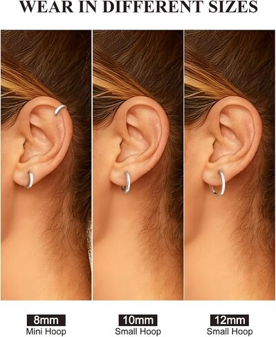 SILVERCUTE 925 الفضة الاسترليني Huggie هوب الأقراط للنساء، هيبوالرجينيك الأقراط الصغيرة خفيفة الوزن الفضة / 14K الذهب الأطواق الغضروف الأقراط للنساء، 8/10/12mm in Kuwait