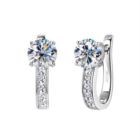 U-Shaped 1ct D-color Diamond Hoop Earrings Latch Back for Women in Sterling Silver, Timeless Wedding or Anniversary in Saudi Arabia