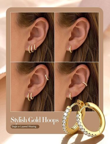 Jstyle 14K Gold Hoop Earrings for Women Hypoallergenic 14K Gold Post Earrings Lightweight Small Hoop Earring for Women With Moissanite Huggie Hoops Earring 10/12/14mm in Saudi Arabia