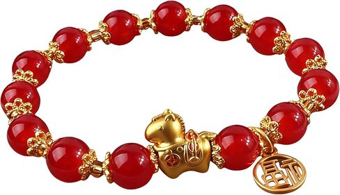 Fuqimanman2020 2026 Chinese New Year Horse Bracelet Fengshui Red Bead Good Luck Gold Horse Charm Bracelet in Saudi Arabia