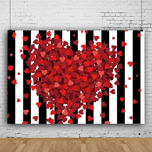 Red Hearts Backdrop for Wedding Anniversary, 9x6FT, Black White Striped Background,Romantic Patry Banner Photo Booth Props HXLU083 in Saudi Arabia