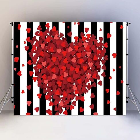Red Hearts Backdrop for Wedding Anniversary, 9x6FT, Black White Striped Background,Romantic Patry Banner Photo Booth Props HXLU083 in Saudi Arabia