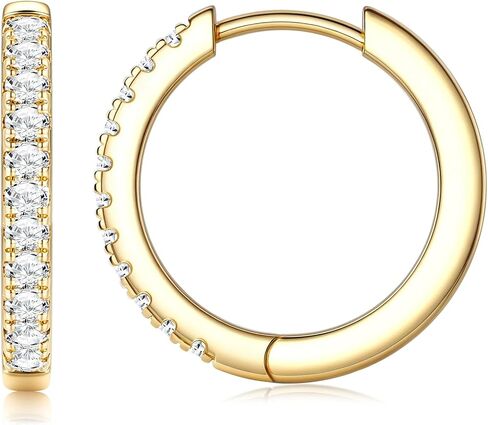 Jstyle 14K Gold Hoop Earrings for Women Hypoallergenic 14K Gold Post Earrings Lightweight Small Hoop Earring for Women With Moissanite Huggie Hoops Earring 10/12/14mm in Saudi Arabia