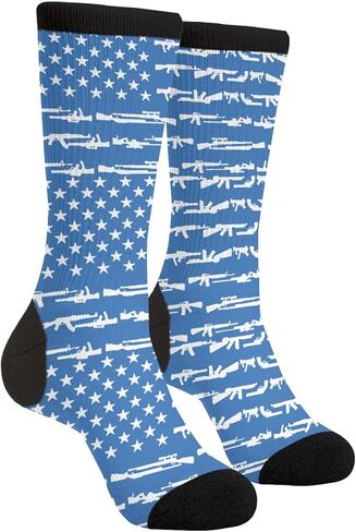Unisex Fun Novelty Crazy Crew Socks Gun Design American Flag Black Dress Socks in Saudi Arabia