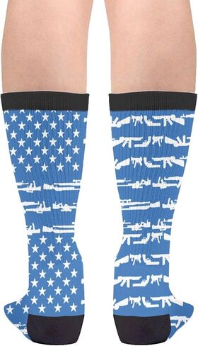 Unisex Fun Novelty Crazy Crew Socks Gun Design American Flag Black Dress Socks in Saudi Arabia