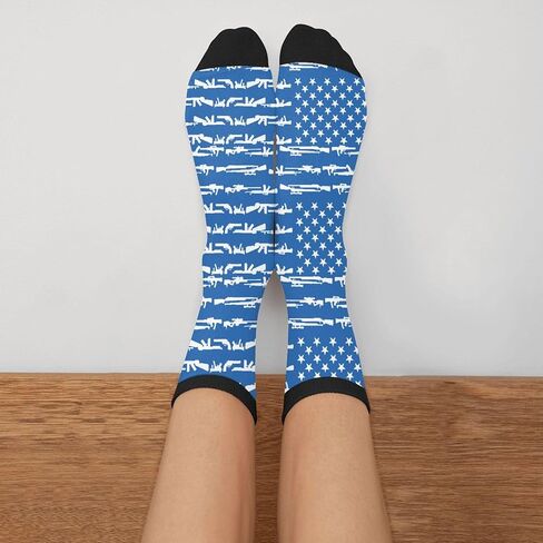 Unisex Fun Novelty Crazy Crew Socks Gun Design American Flag Black Dress Socks in Saudi Arabia