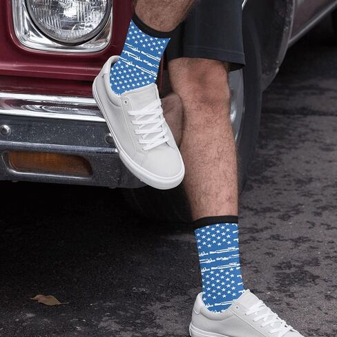 Unisex Fun Novelty Crazy Crew Socks Gun Design American Flag Black Dress Socks in Saudi Arabia