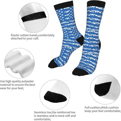 Unisex Fun Novelty Crazy Crew Socks Gun Design American Flag Black Dress Socks in Saudi Arabia