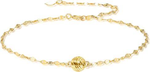 SISGEM Real 18k Gold Lip Chain Diamond-cut Bead Anklet for Women, 18 Karat Gold Lip Chain Ankle Bracelets for Her, 9.4-11 Inches in Saudi Arabia
