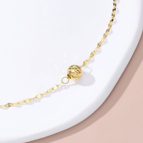 SISGEM Real 18k Gold Lip Chain Diamond-cut Bead Anklet for Women, 18 Karat Gold Lip Chain Ankle Bracelets for Her, 9.4-11 Inches in Saudi Arabia