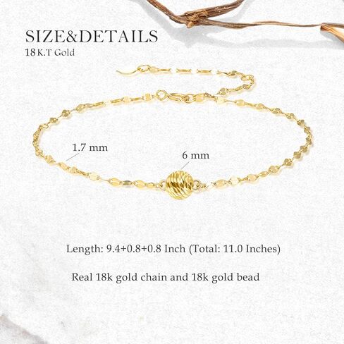 SISGEM Real 18k Gold Lip Chain Diamond-cut Bead Anklet for Women, 18 Karat Gold Lip Chain Ankle Bracelets for Her, 9.4-11 Inches in Saudi Arabia