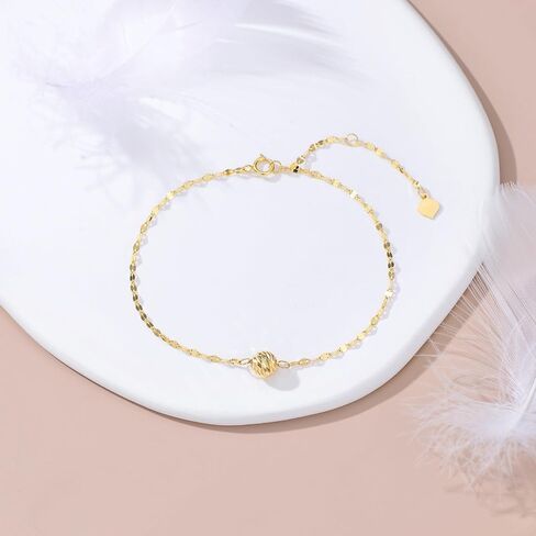 SISGEM Real 18k Gold Lip Chain Diamond-cut Bead Anklet for Women, 18 Karat Gold Lip Chain Ankle Bracelets for Her, 9.4-11 Inches in Saudi Arabia