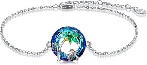 TOUPOP Sea Turtle Bracelet Anklet 925 Sterling Silver Beach Palm Tree Bracelet Summer Crystal Sea Turtle Jewelry Christmas Gifts for Women Her in Saudi Arabia