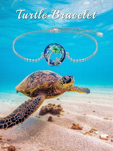 TOUPOP Sea Turtle Bracelet Anklet 925 Sterling Silver Beach Palm Tree Bracelet Summer Crystal Sea Turtle Jewelry Christmas Gifts for Women Her in Saudi Arabia