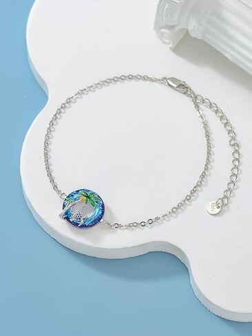 TOUPOP Sea Turtle Bracelet Anklet 925 Sterling Silver Beach Palm Tree Bracelet Summer Crystal Sea Turtle Jewelry Christmas Gifts for Women Her in Saudi Arabia