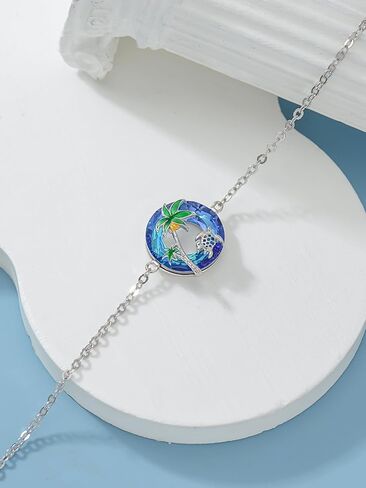 TOUPOP Sea Turtle Bracelet Anklet 925 Sterling Silver Beach Palm Tree Bracelet Summer Crystal Sea Turtle Jewelry Christmas Gifts for Women Her in Saudi Arabia