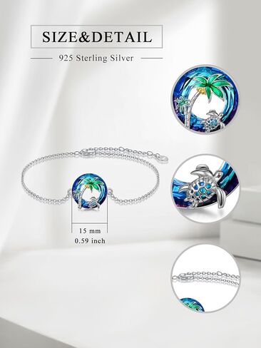TOUPOP Sea Turtle Bracelet Anklet 925 Sterling Silver Beach Palm Tree Bracelet Summer Crystal Sea Turtle Jewelry Christmas Gifts for Women Her in Saudi Arabia