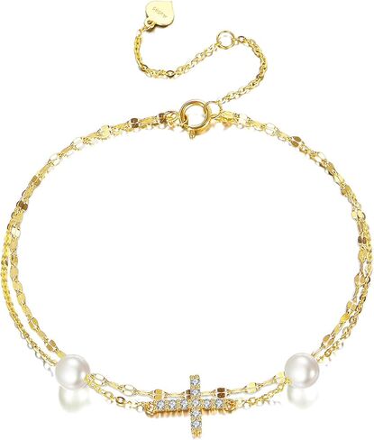 SISGEM 14k Gold 0.15 Carat Lab Grown Diamond Cross Anklet for Women, 14kt Gold Layered Ankle Bracelets Gifts for Her, 9.4-11 Inches in Saudi Arabia