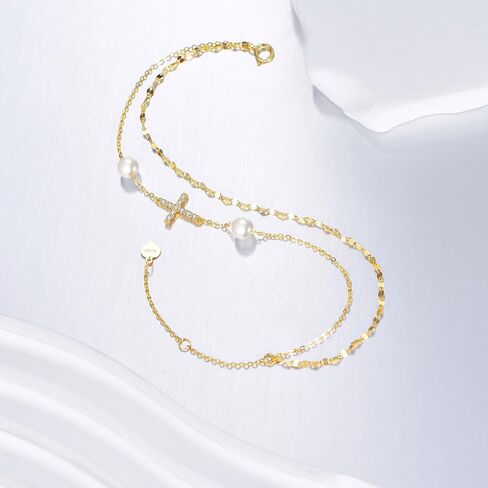 SISGEM 14k Gold 0.15 Carat Lab Grown Diamond Cross Anklet for Women, 14kt Gold Layered Ankle Bracelets Gifts for Her, 9.4-11 Inches in Saudi Arabia