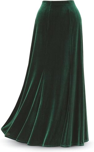 SAGEFINDS Green Velvet Skirt for Women, Luxurious Style for Holidays and Parties, Elasticized Waist, 39" Long in Saudi Arabia