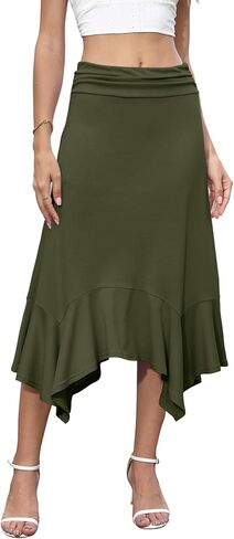 تنورة نسائية من NILOUFO ذات منديل هملين ميدي تنورة صيفية غير رسمية متدفقة عالية الخصر تنانير قابلة للتمدد in Kuwait